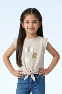 Cream Metallic Floral Tie-Up Top TG6407