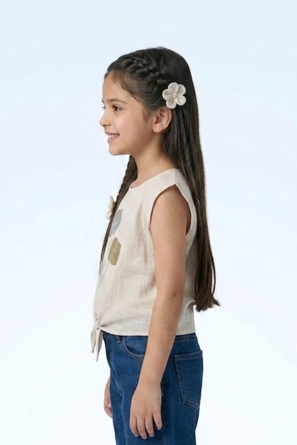Cream Metallic Floral Tie-Up Top TG6407