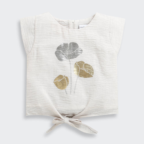 Cream Metallic Floral Tie-Up Top TG6407