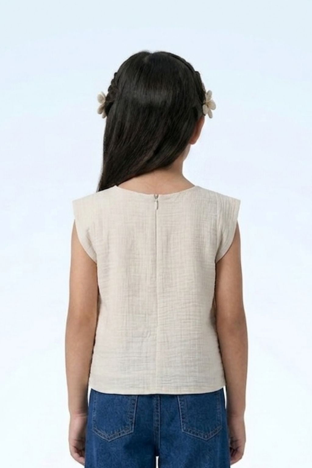 Cream Metallic Floral Tie-Up Top TG6407
