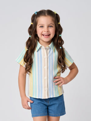 Pastel Multicolour Striped Button-Down Shirt TG6409