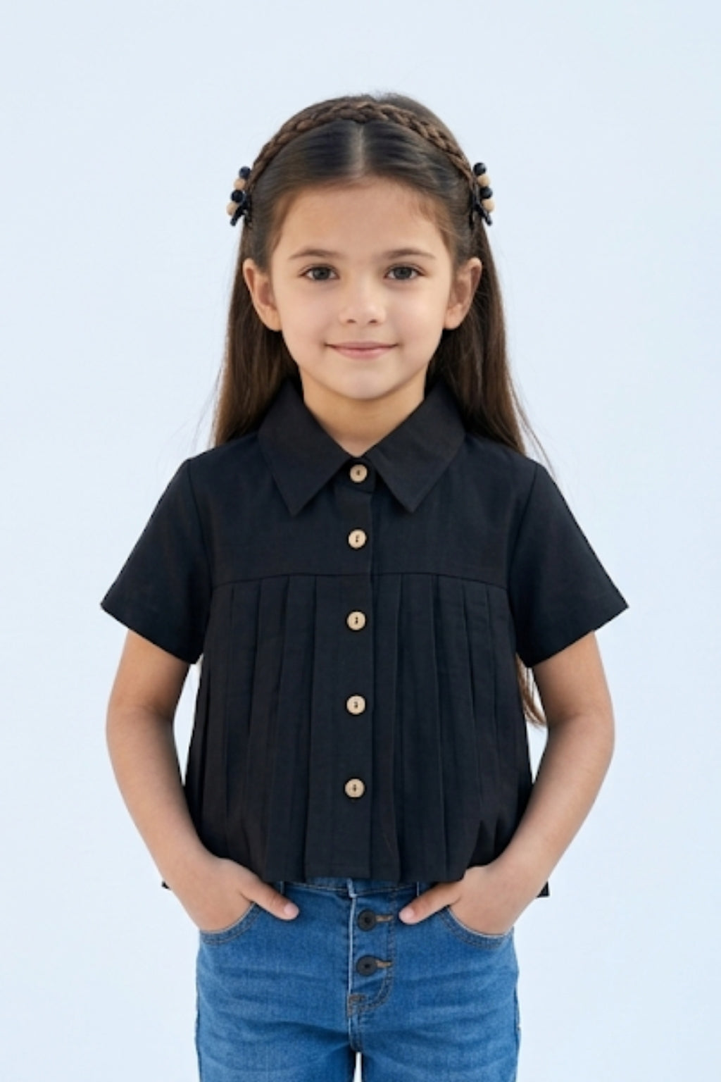 Black Half Sleeves Solid Shirt Style Top TG6410