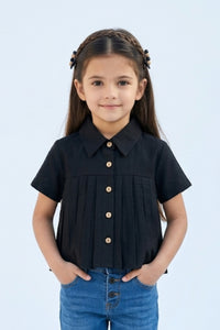 Black Half Sleeves Solid Shirt Style Top TG6410