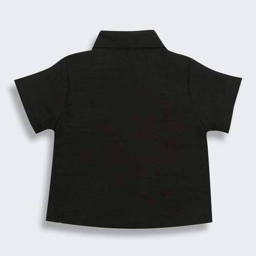 Black Half Sleeves Solid Shirt Style Top TG6410