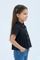 Black Half Sleeves Solid Shirt Style Top TG6410