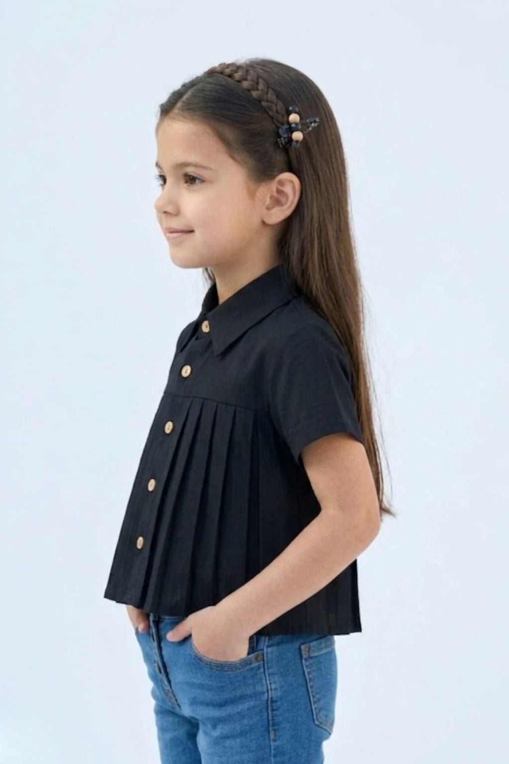 Black Half Sleeves Solid Shirt Style Top TG6410