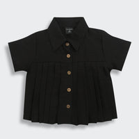 Tiny Girl Half Sleeves Solid Shirt Style Top - Black