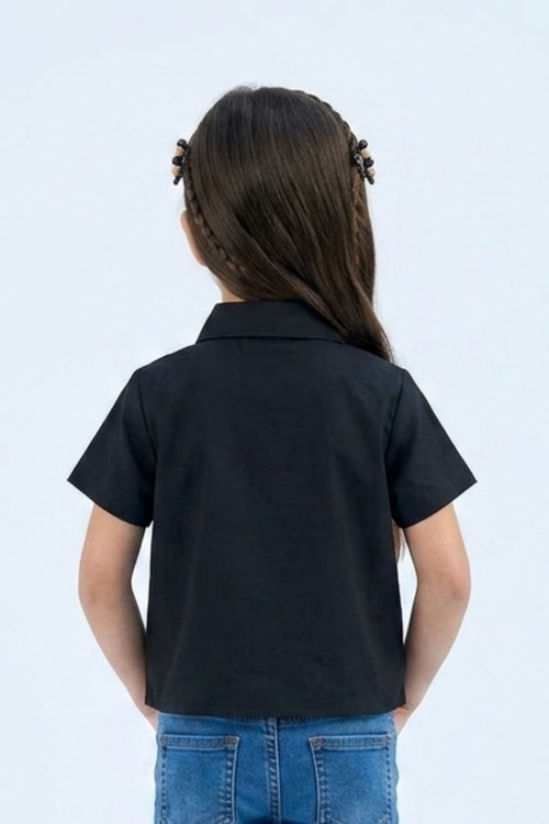 Black Half Sleeves Solid Shirt Style Top TG6410