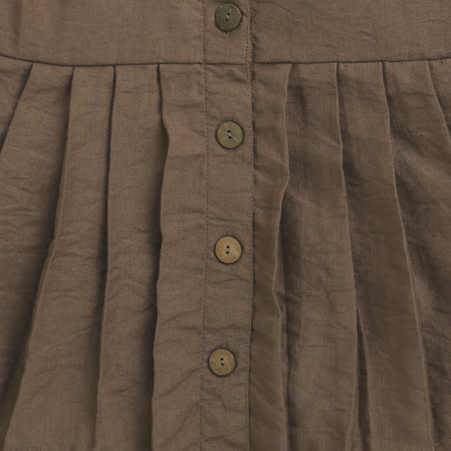 Collared Button-Down Brown Pleated Top TG6410
