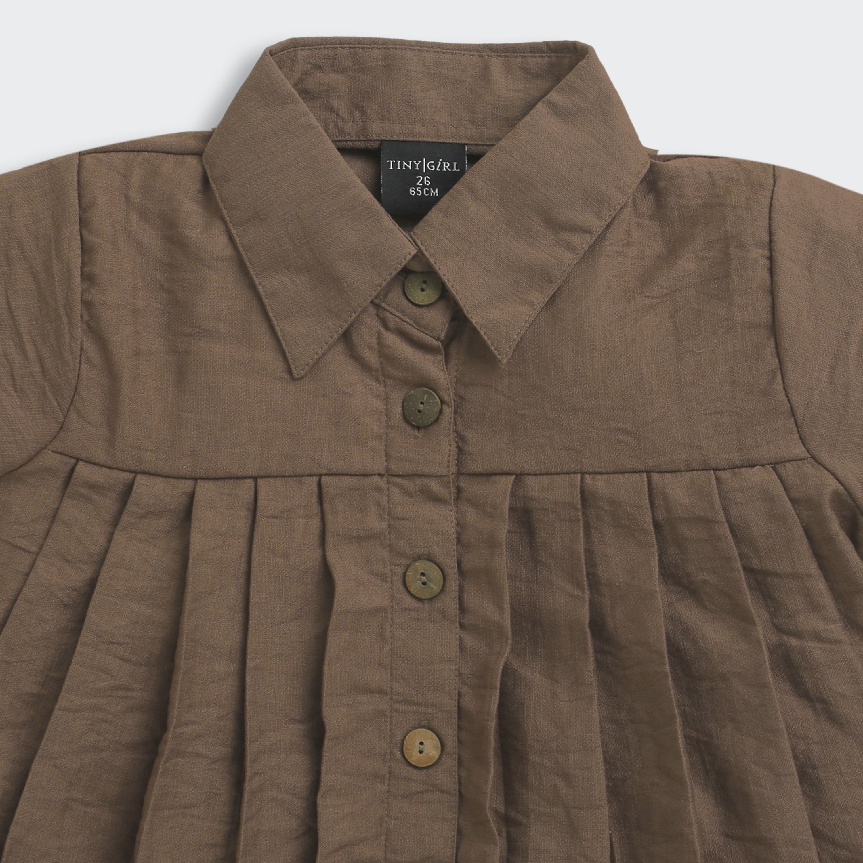 Collared Button-Down Brown Pleated Top TG6410