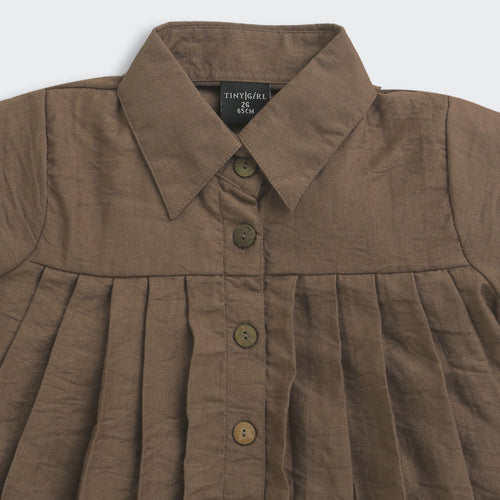 Collared Button-Down Brown Pleated Top TG6410