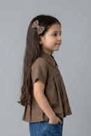Collared Button-Down Brown Pleated Top TG6410