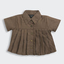 Collared Button-Down Brown Pleated Top TG6410