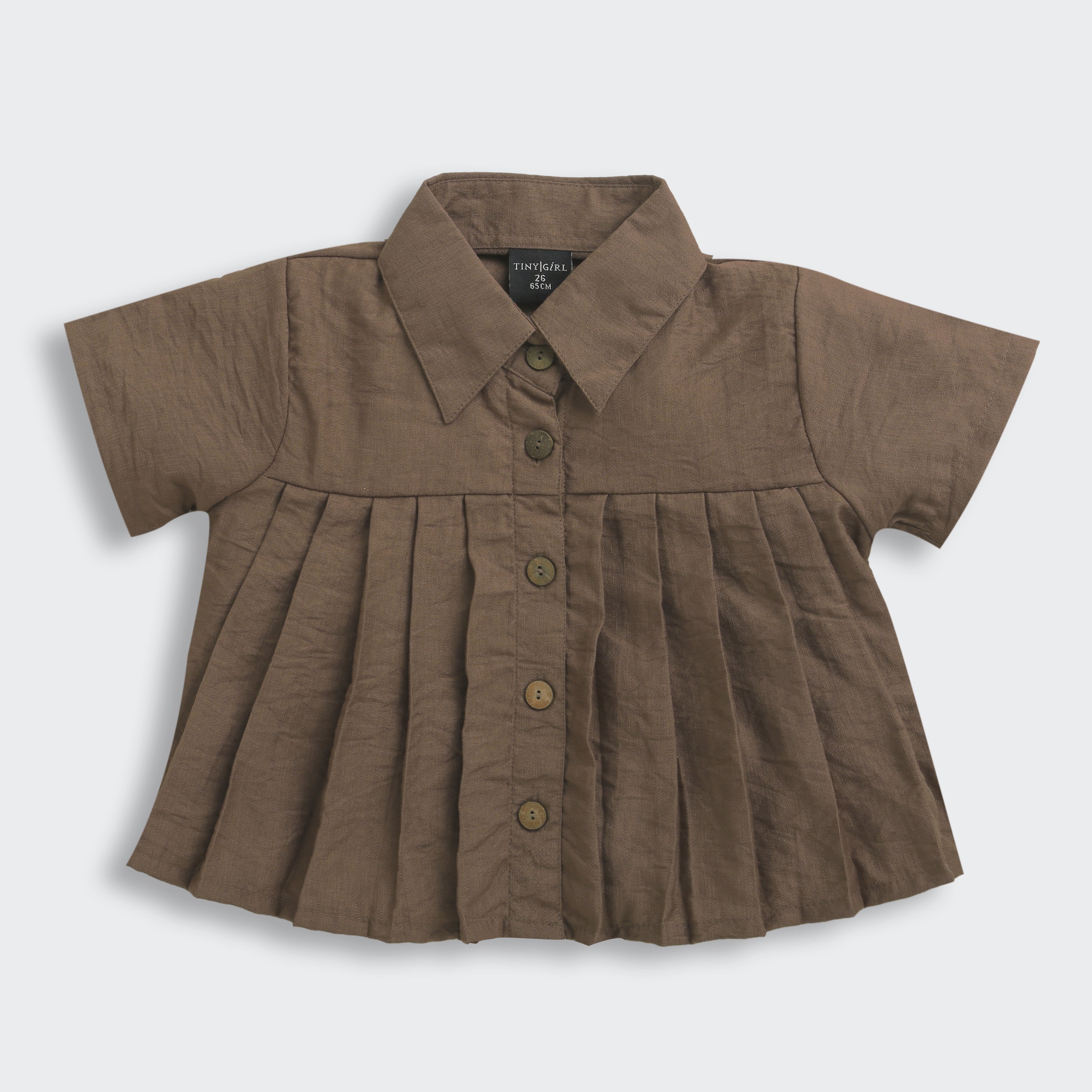 Collared Button-Down Brown Pleated Top TG6410