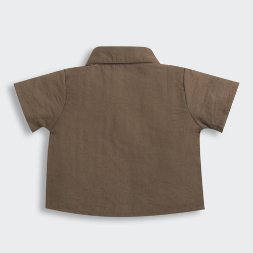 Collared Button-Down Brown Pleated Top TG6410