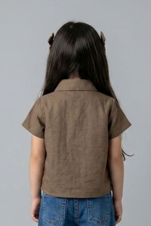 Collared Button-Down Brown Pleated Top TG6410