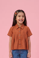 Collared Rust Pleated Shirt Top TG6410