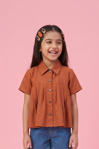 Collared Rust Pleated Shirt Top TG6410