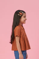 Collared Rust Pleated Shirt Top TG6410