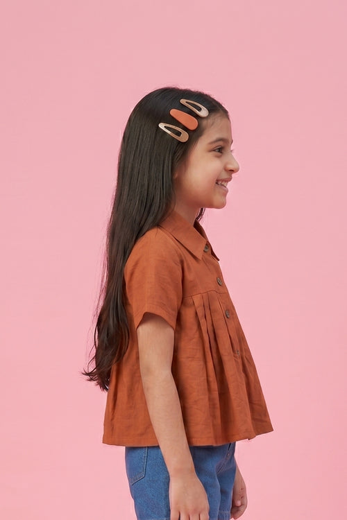 Collared Rust Pleated Shirt Top TG6410