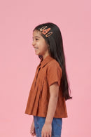 Collared Rust Pleated Shirt Top TG6410