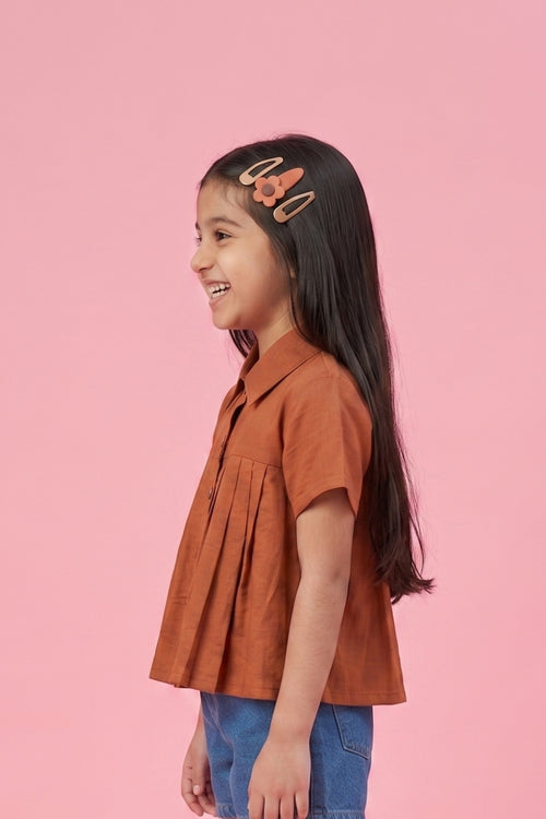 Collared Rust Pleated Shirt Top TG6410