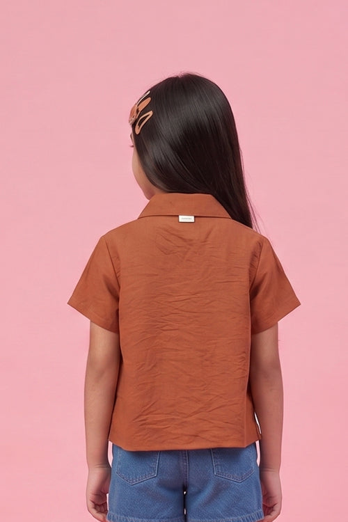 Collared Rust Pleated Shirt Top TG6410