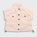 Tiny Girl Extended Sleeves Solid Pocket Detail Top - Peach