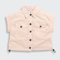 Tiny Girl Extended Sleeves Solid Pocket Detail Top - Peach