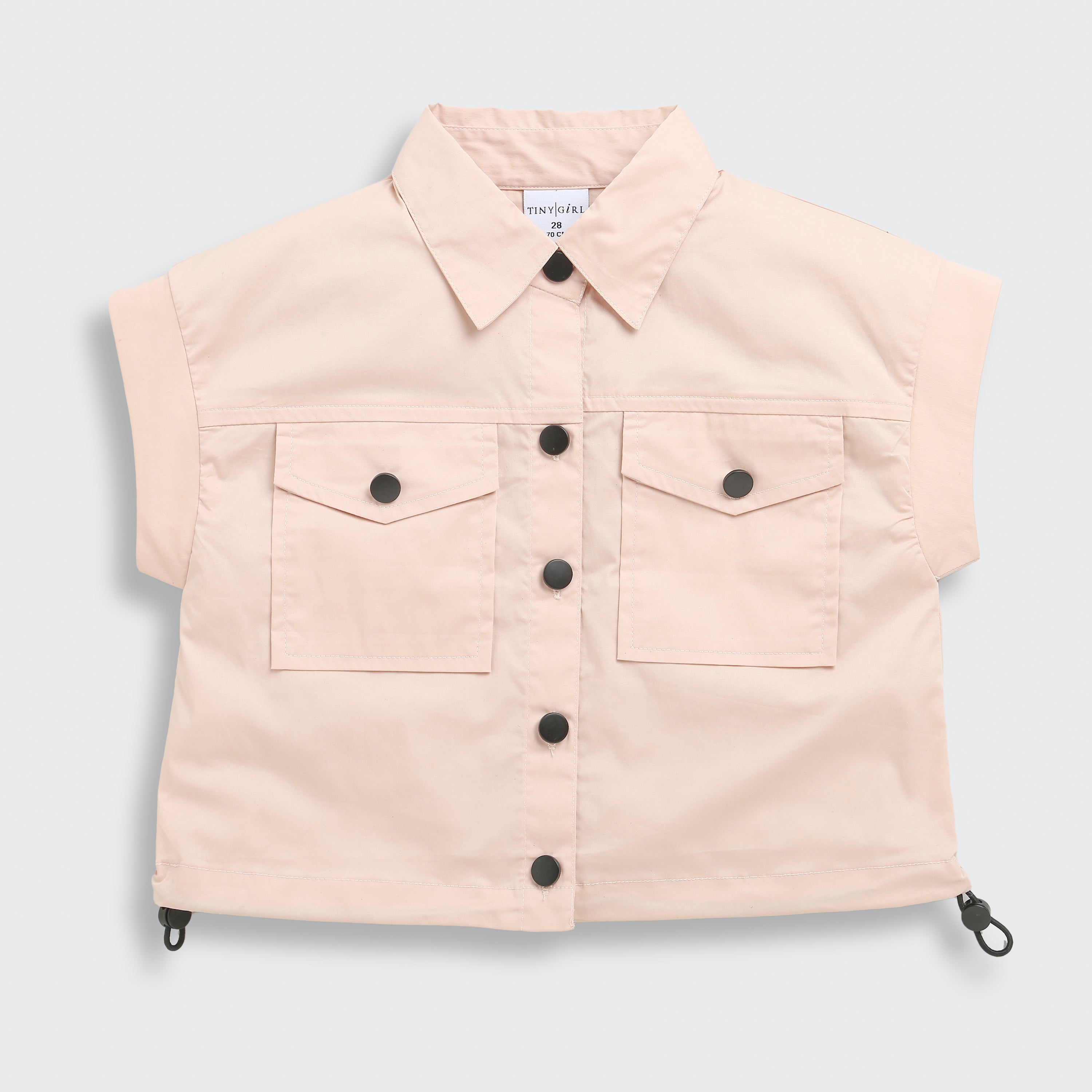 Tiny Girl Extended Sleeves Solid Pocket Detail Top - Peach