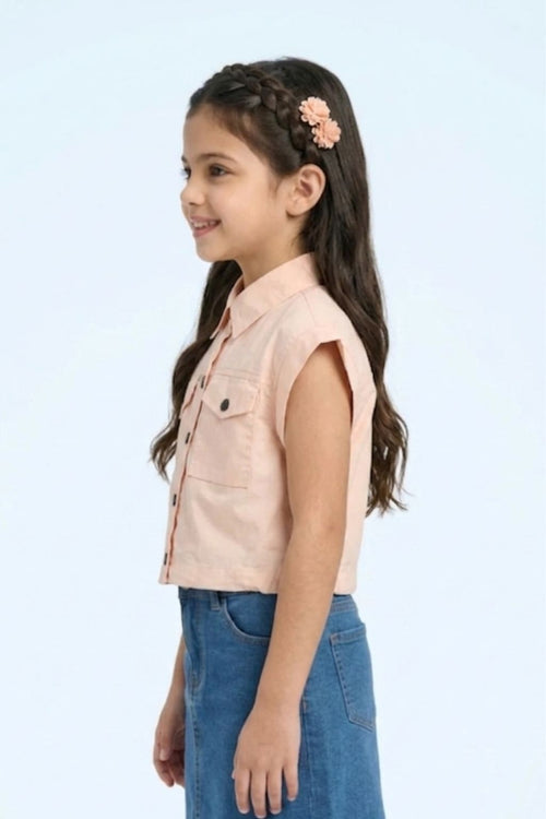 Peach Collar Casual Top TG6415