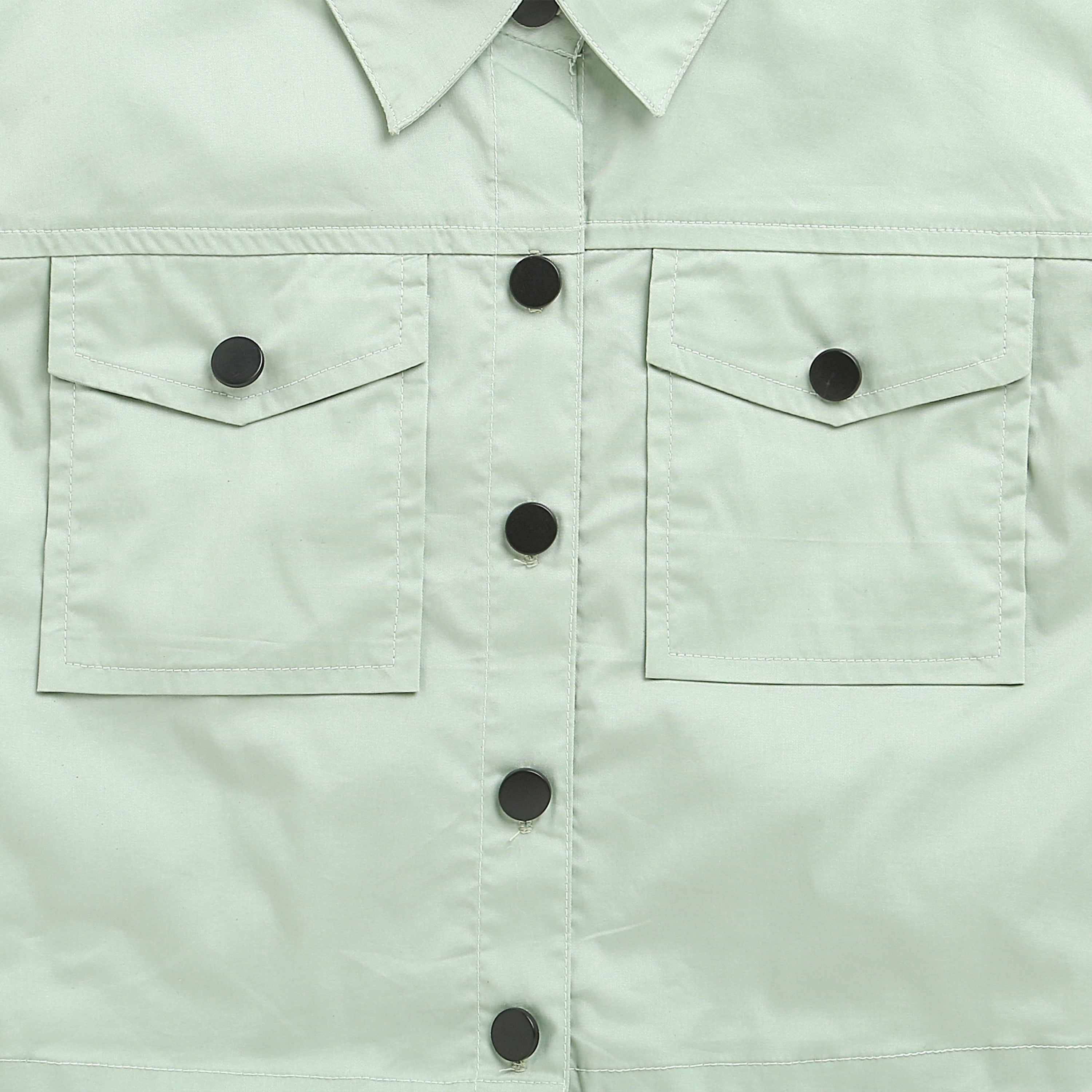 Tiny Girl Extended Sleeves Solid Pocket Detail Top - Pista Green