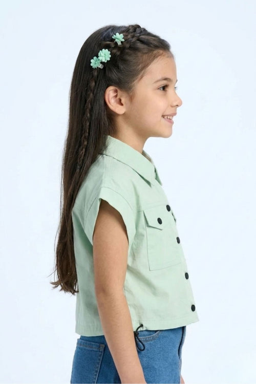 Pista Green Collar Casual Top TG6415