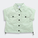 Tiny Girl Extended Sleeves Solid Pocket Detail Top - Pista Green