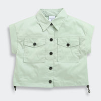 Tiny Girl Extended Sleeves Solid Pocket Detail Top - Pista Green