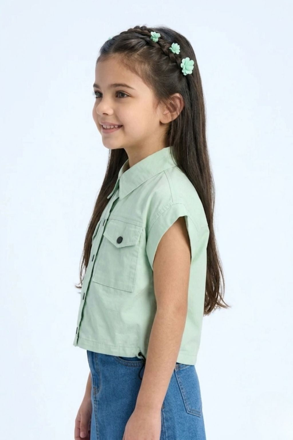 Pista Green Collar Casual Top TG6415