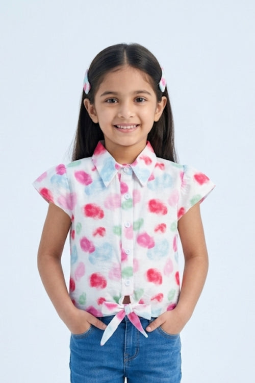 Multicolor Watercolor Print Tie-Up Shirt Top TG6417