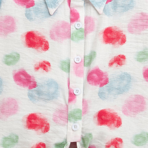Multicolor Watercolor Print Tie-Up Shirt Top TG6417