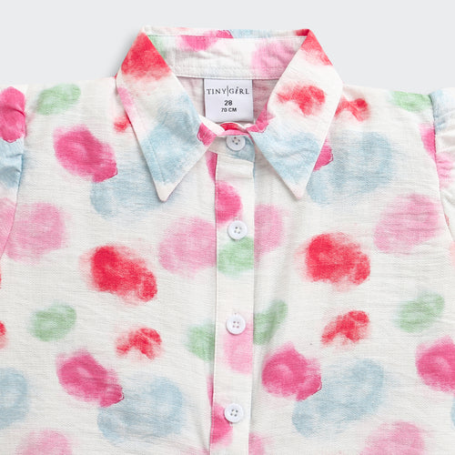 Multicolor Watercolor Print Tie-Up Shirt Top TG6417