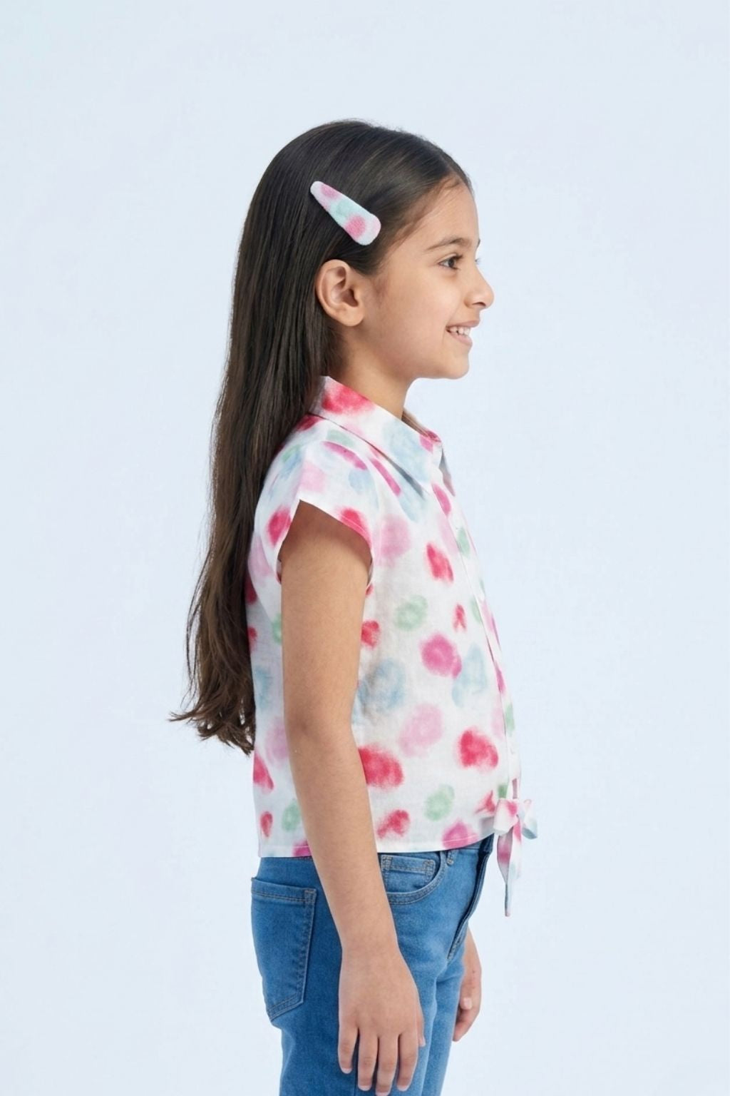 Multicolor Watercolor Print Tie-Up Shirt Top TG6417