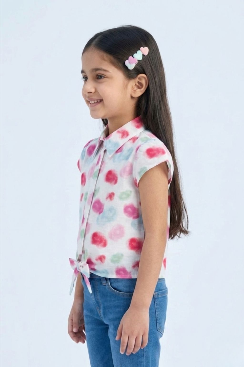 Multicolor Watercolor Print Tie-Up Shirt Top TG6417