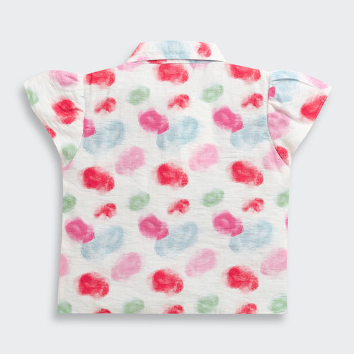 Multicolor Watercolor Print Tie-Up Shirt Top TG6417