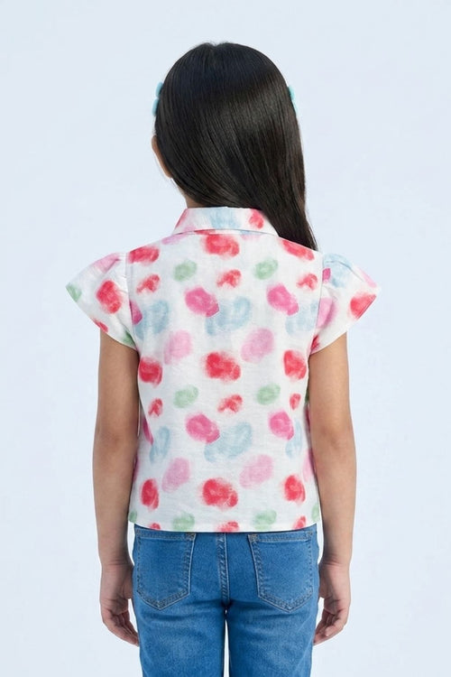 Multicolor Watercolor Print Tie-Up Shirt Top TG6417