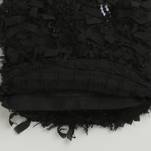 Textured Black Sleeveless Top with Fringe & Bow TG6425
