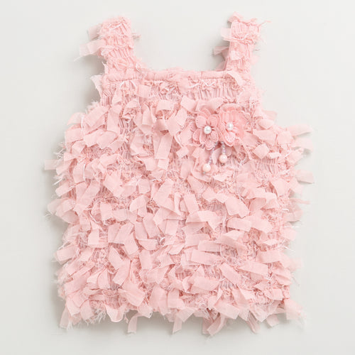 Textured Peach Sleeveless Top with Fringe & Bow TG6425