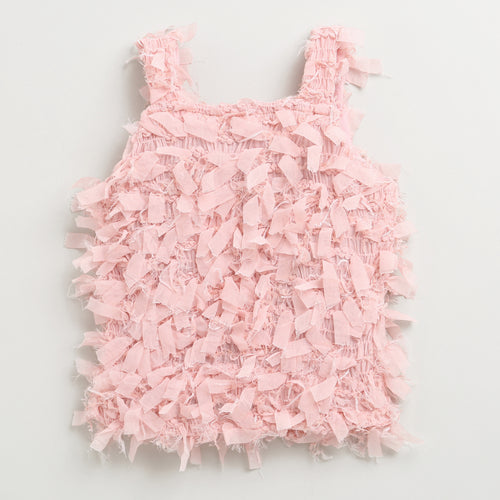 Textured Peach Sleeveless Top with Fringe & Bow TG6425