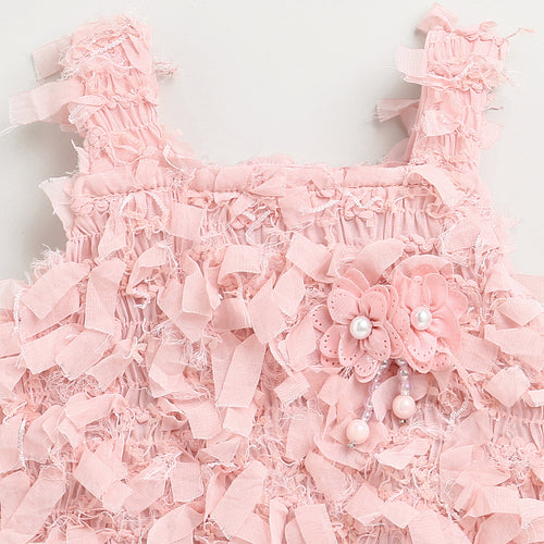 Textured Peach Sleeveless Top with Fringe & Bow TG6425