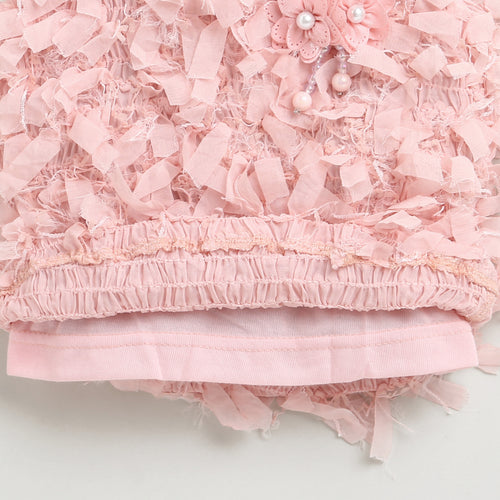 Textured Peach Sleeveless Top with Fringe & Bow TG6425