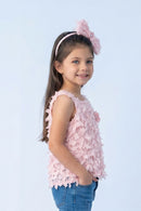 Textured Peach Sleeveless Top with Fringe & Bow TG6425