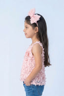 Textured Peach Sleeveless Top with Fringe & Bow TG6425